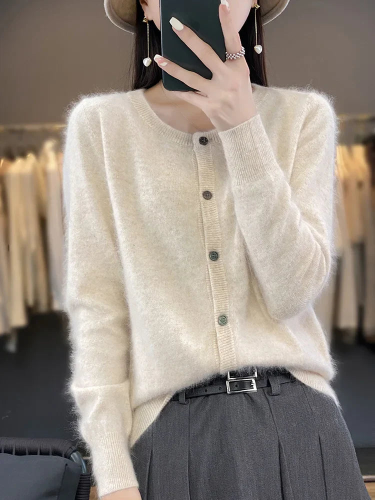 Women's Cardigan Round Neck Cotton Classic