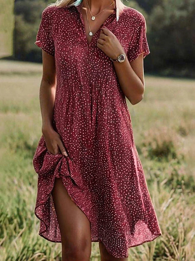 Women's Casual Dress With Floral Print and Reverses