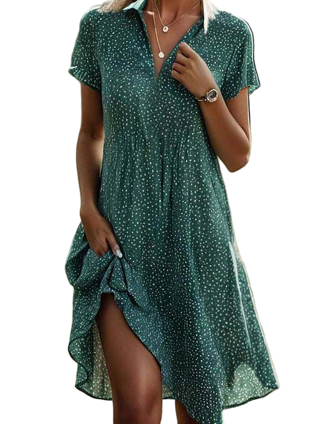 Women's Casual Dress With Floral Print and Reverses