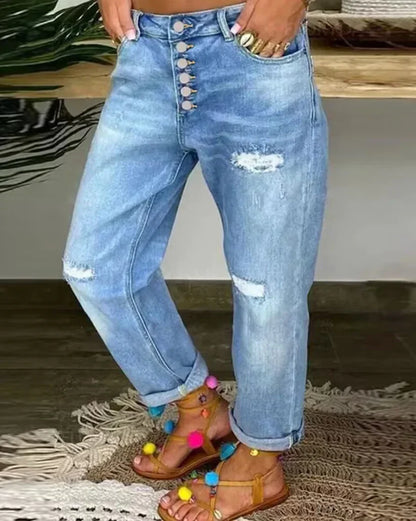 Women's Casual Jeans Loose Fit Cotton Blend