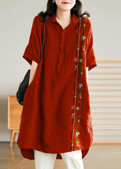 Women's Casual Linen Style Shirt Dress in Jade Green