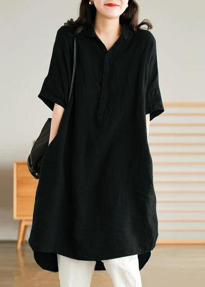 Women's Casual Linen Style Shirt Dress in Jade Green