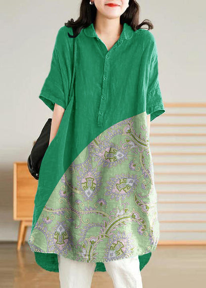 Women's Casual Linen Style Shirt Dress in Jade Green