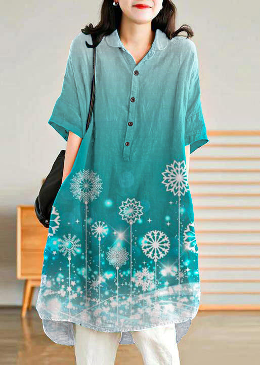 Women's Casual Linen Style Shirt Dress in Jade Green