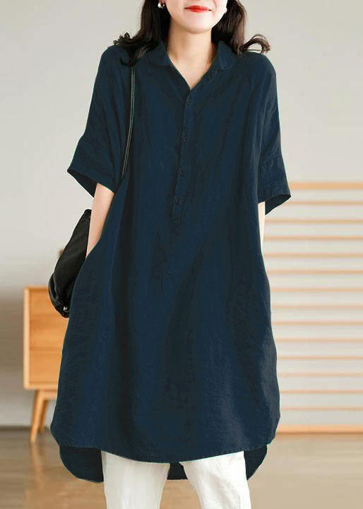 Women's Casual Linen Style Shirt Dress in Jade Green
