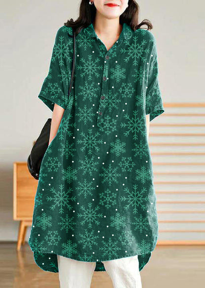 Women's Casual Linen Style Shirt Dress in Jade Green