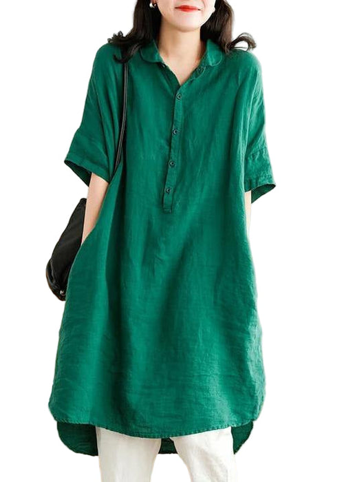 Women's Casual Linen Style Shirt Dress in Jade Green