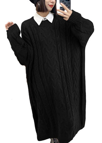 Women's Casual Sweater Dress with O-neck and Jacquard Design