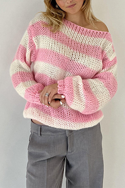 Women's Casual Sweater with Lowered Shoulders and Stripes