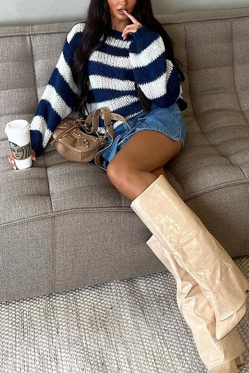 Women's Casual Sweater with Lowered Shoulders and Stripes