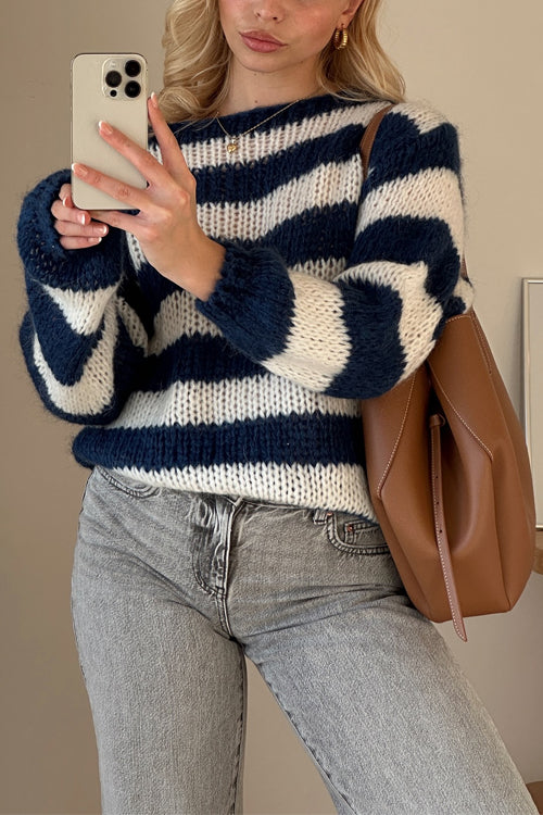 Women's Casual Sweater with Lowered Shoulders and Stripes