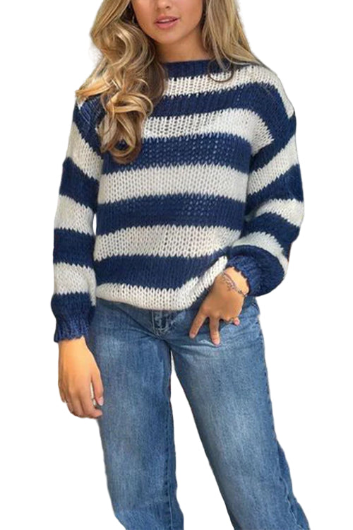Women's Casual Sweater with Lowered Shoulders and Stripes