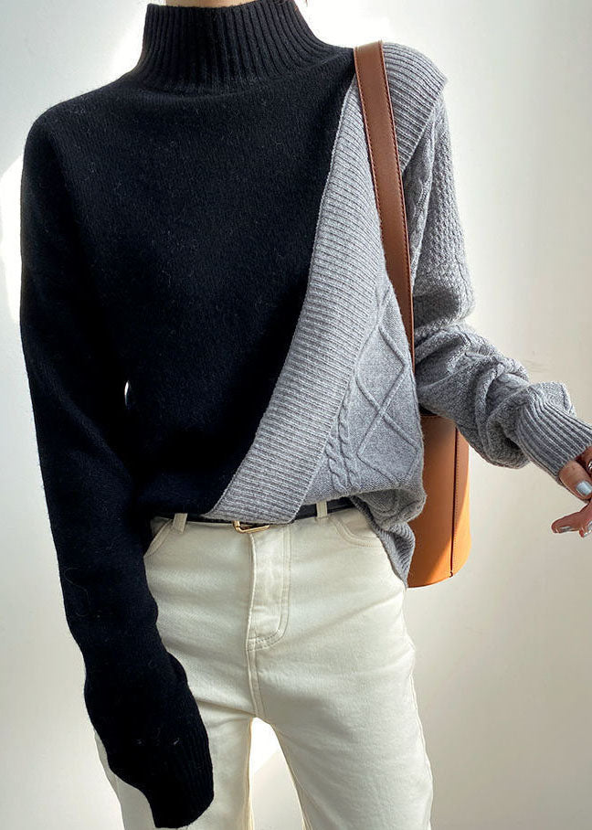 Women's Casual Sweater with Patchwork Design