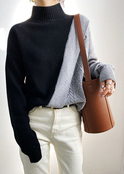 Women's Casual Sweater with Patchwork Design