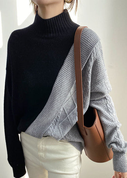 Women's Casual Sweater with Patchwork Design