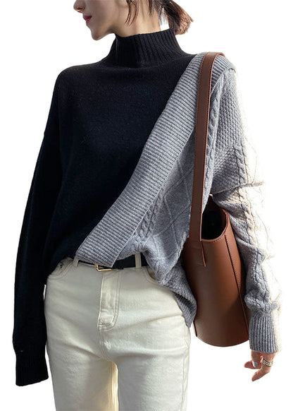 Women's Casual Sweater with Patchwork Design