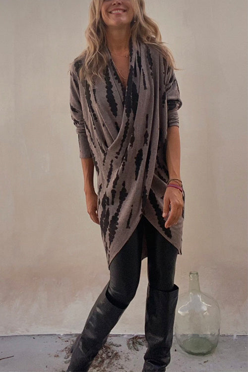 Women's Casual Tie-Dye Top with Crossed Front and Long Sleeves