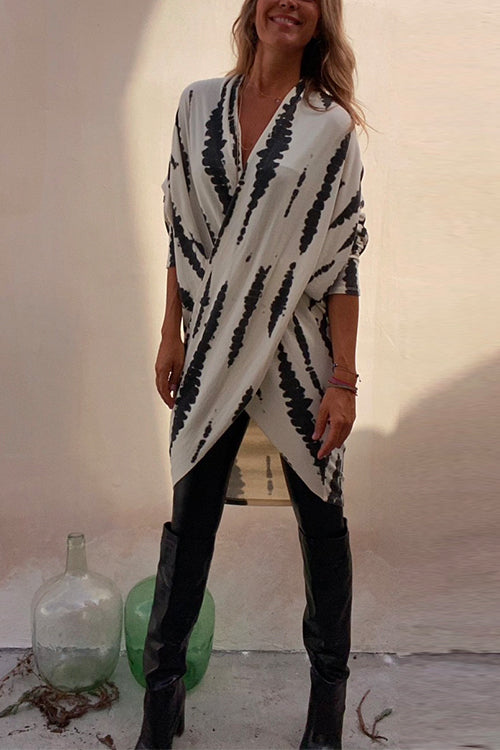 Women's Casual Tie-Dye Top with Crossed Front and Long Sleeves