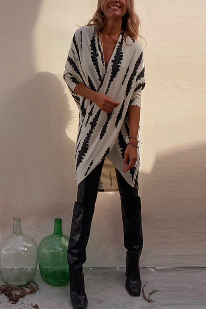 Women's Casual Tie-Dye Top with Crossed Front and Long Sleeves