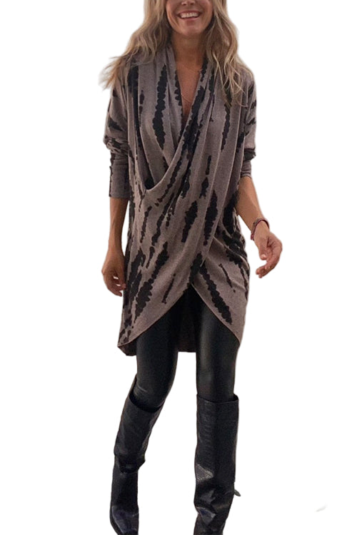 Women's Casual Tie-Dye Top with Crossed Front and Long Sleeves