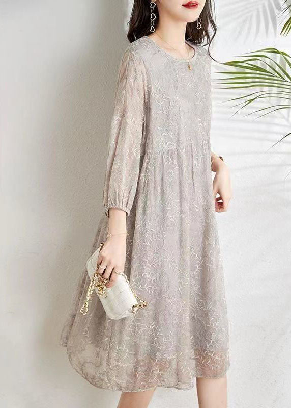 Women's Chiffon Long Dress With Belt Three-Quarter Sleeves For Party Wear