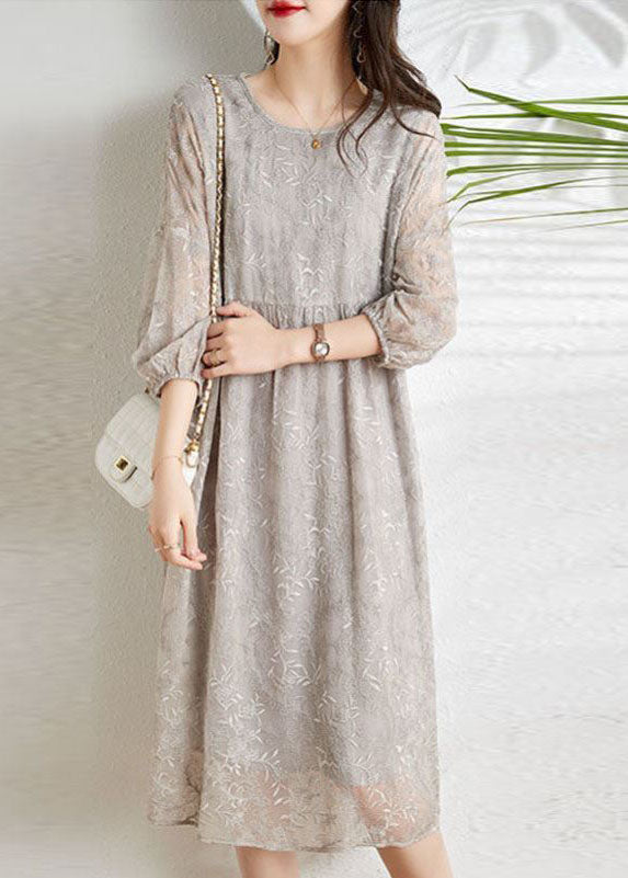 Women's Chiffon Long Dress With Belt Three-Quarter Sleeves For Party Wear
