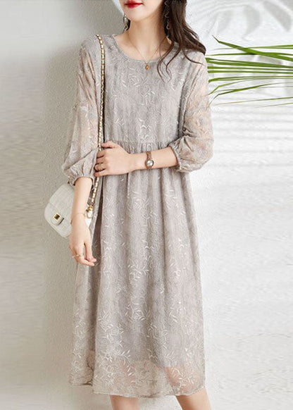 Women's Chiffon Long Dress With Belt Three-Quarter Sleeves For Party Wear