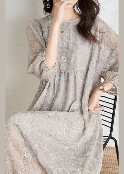 Women's Chiffon Long Dress With Belt Three-Quarter Sleeves For Party Wear