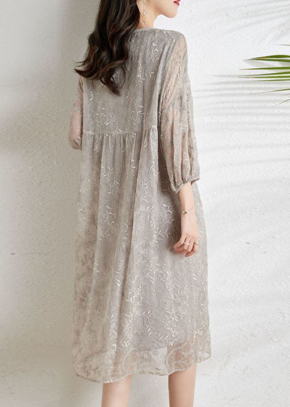 Women's Chiffon Long Dress With Belt Three-Quarter Sleeves For Party Wear