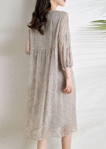 Women's Chiffon Long Dress With Belt Three-Quarter Sleeves For Party Wear
