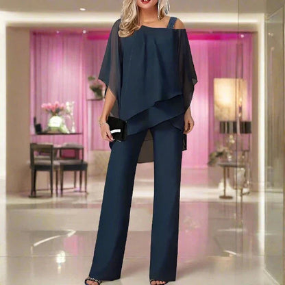 Women's Chiffon Set with Shoulderless Top and Elegant Pants