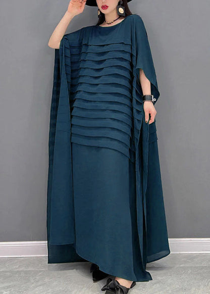 Women's Chiffon Striped Dress With Batwing Sleeves For Summer Occasions