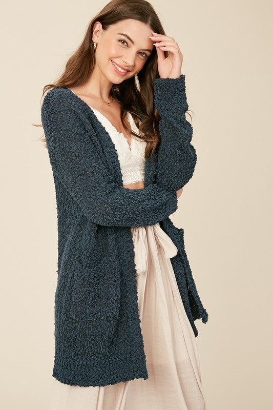 Women's Chunky Open Cardigan Popcorn Texture Soft Knit