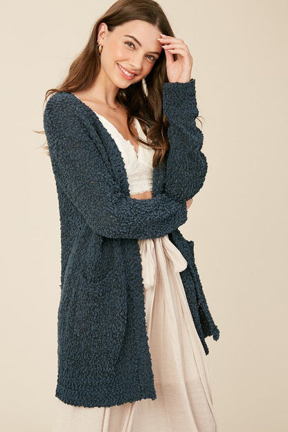 Women's Chunky Open Cardigan Popcorn Texture Soft Knit