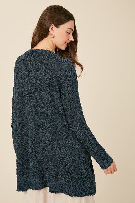 Women's Chunky Open Cardigan Popcorn Texture Soft Knit