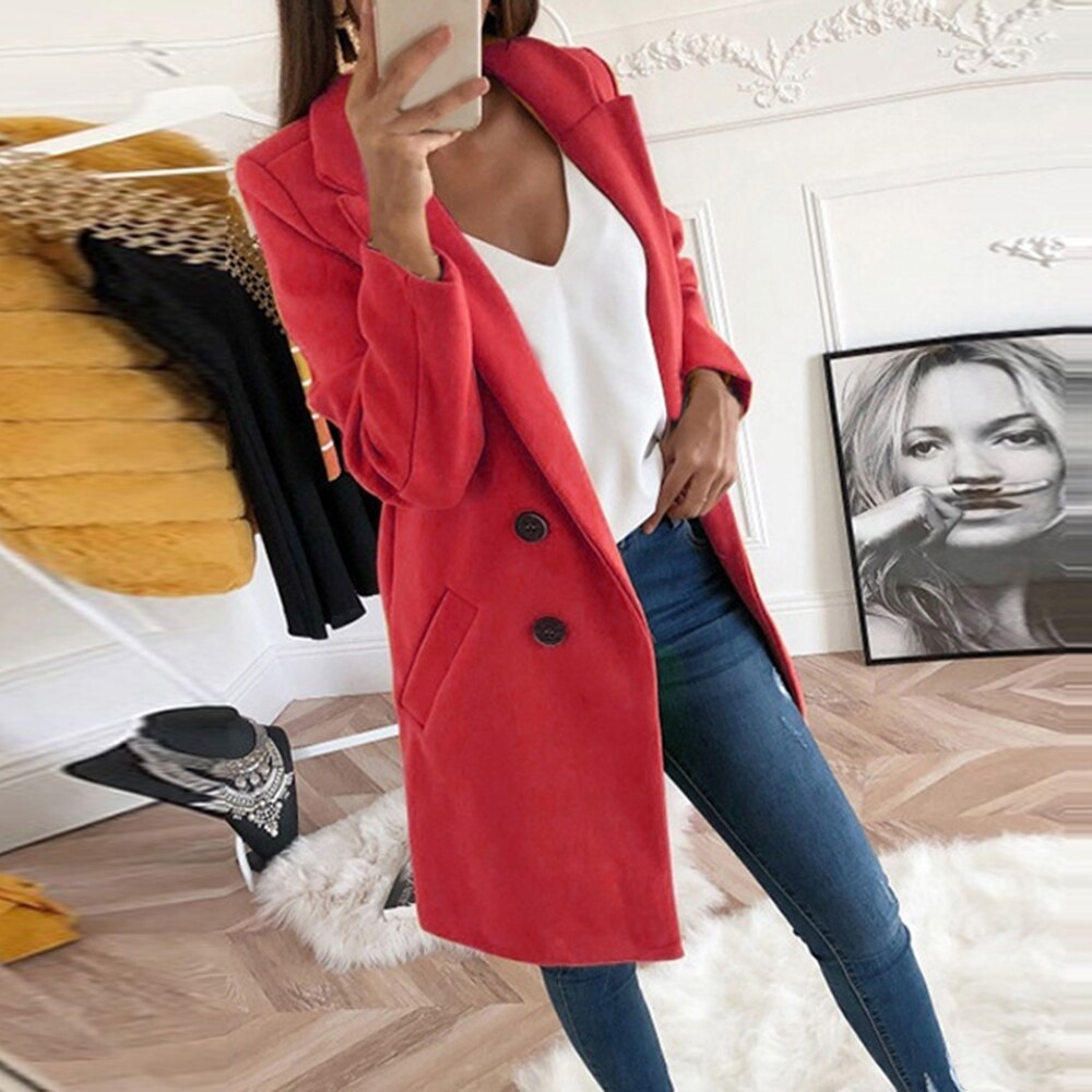 Women's Cloak Jacket with Turned Collar and Practical Pockets for All Seasons