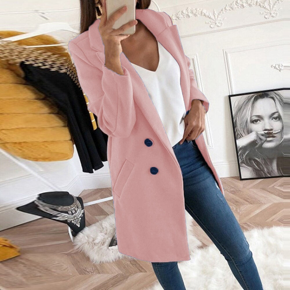 Women's Cloak Jacket with Turned Collar and Practical Pockets for All Seasons