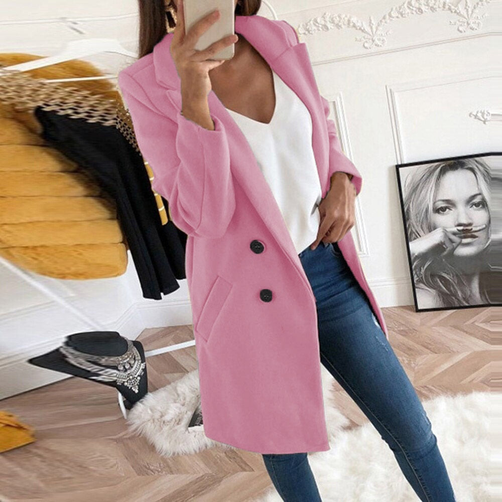 Women's Cloak Jacket with Turned Collar and Practical Pockets for All Seasons