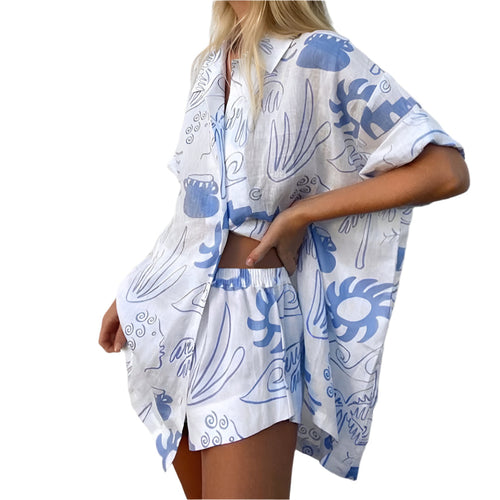 Women's Co Ord Set Oversized Shirt and Shorts Airy Fabric