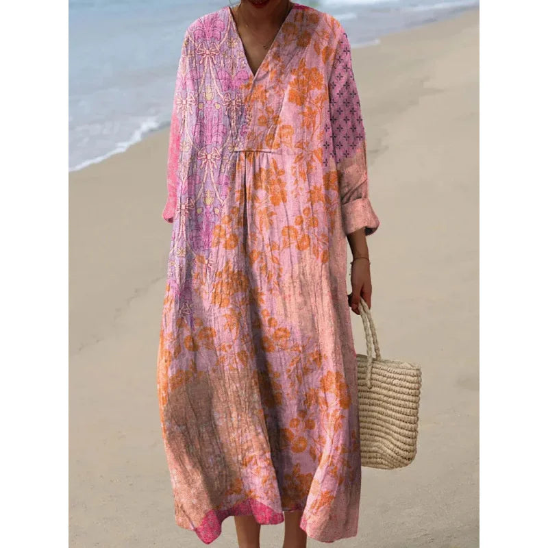 Women's Colour Block Dress V-Neck Soft Breathable Casual Dresses