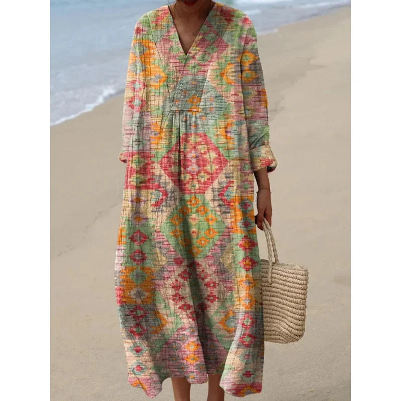 Women's Colour Block Dress V-Neck Soft Breathable Casual Dresses