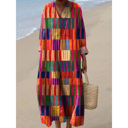 Women's Colour Block Dress V-Neck Soft Breathable Casual Dresses