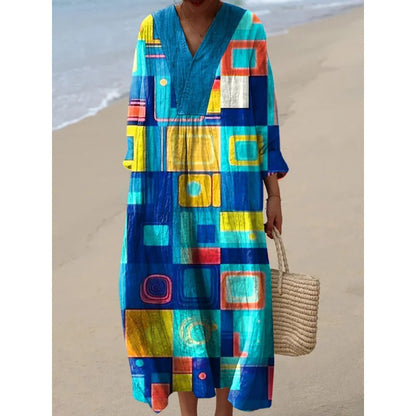Women's Colour Block Dress V-Neck Soft Breathable Casual Dresses