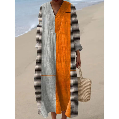 Women's Colour Block Dress V-Neck Soft Breathable Casual Dresses