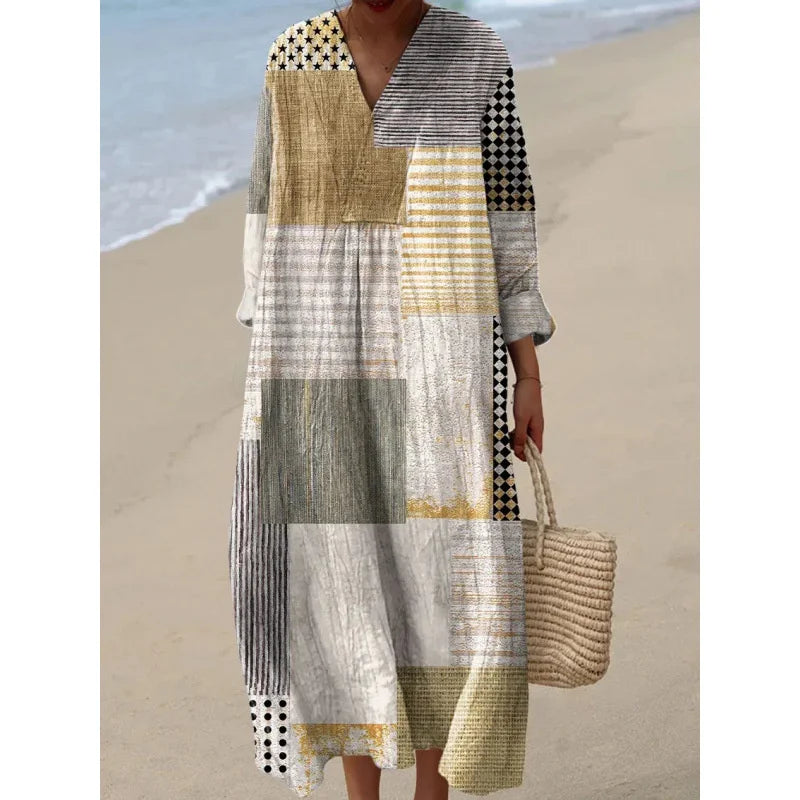 Women's Colour Block Dress V-Neck Soft Breathable Casual Dresses
