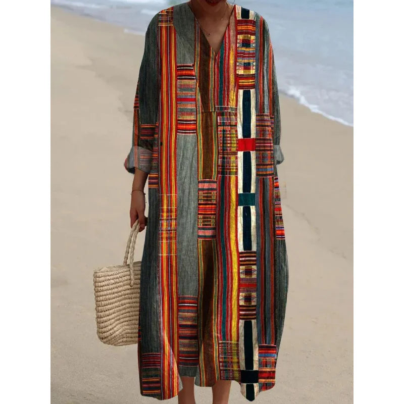 Women's Colour Block Dress V-Neck Soft Breathable Casual Dresses