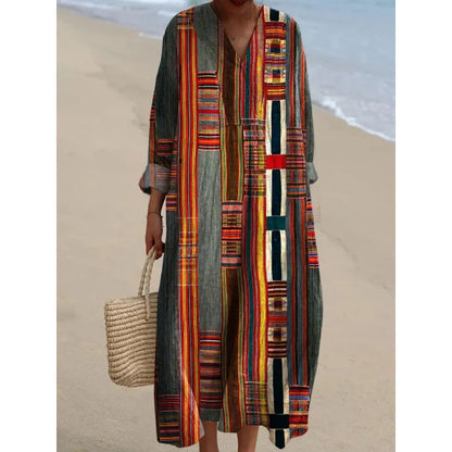 Women's Colour Block Dress V-Neck Soft Breathable Casual Dresses