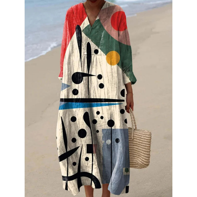 Women's Colour Block Dress V-Neck Soft Breathable Casual Dresses
