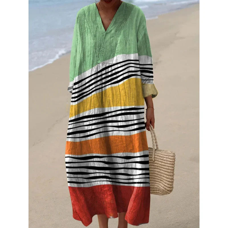 Women's Colour Block Dress V-Neck Soft Breathable Casual Dresses