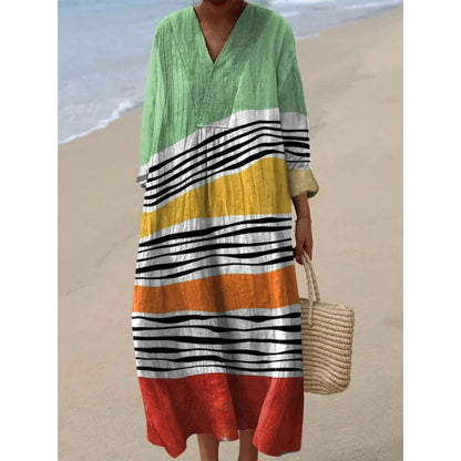 Women's Colour Block Dress V-Neck Soft Breathable Casual Dresses